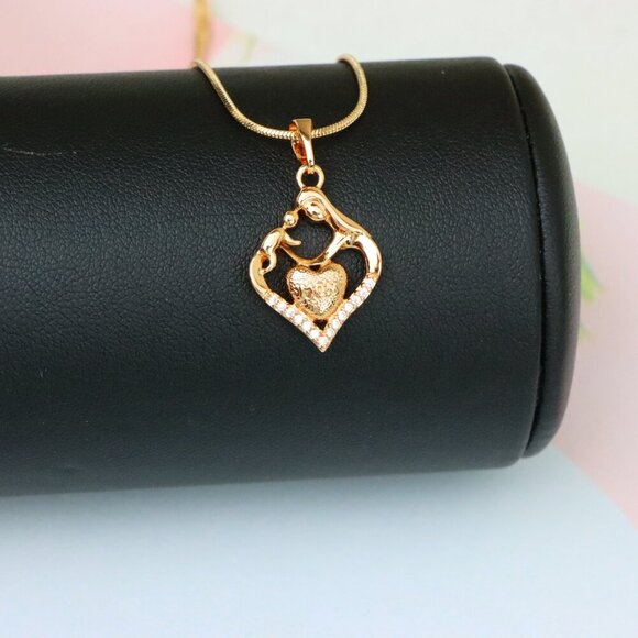 "Rose Gold Mom and Child Heart Pendant with Crystals Gift for Mom, XPPT1486 - Picture 5 of 12